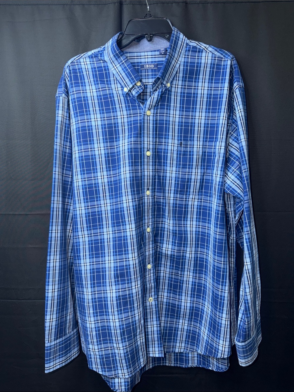 Izod Blue White Plaid Long-Sleeve Button-Down Shirt